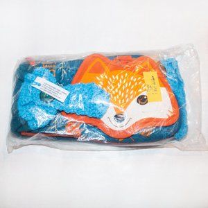 NiB Cute Blue & Orange Fox Crochet Kitchen Towel, Mitt and Pot Holder Gift Set